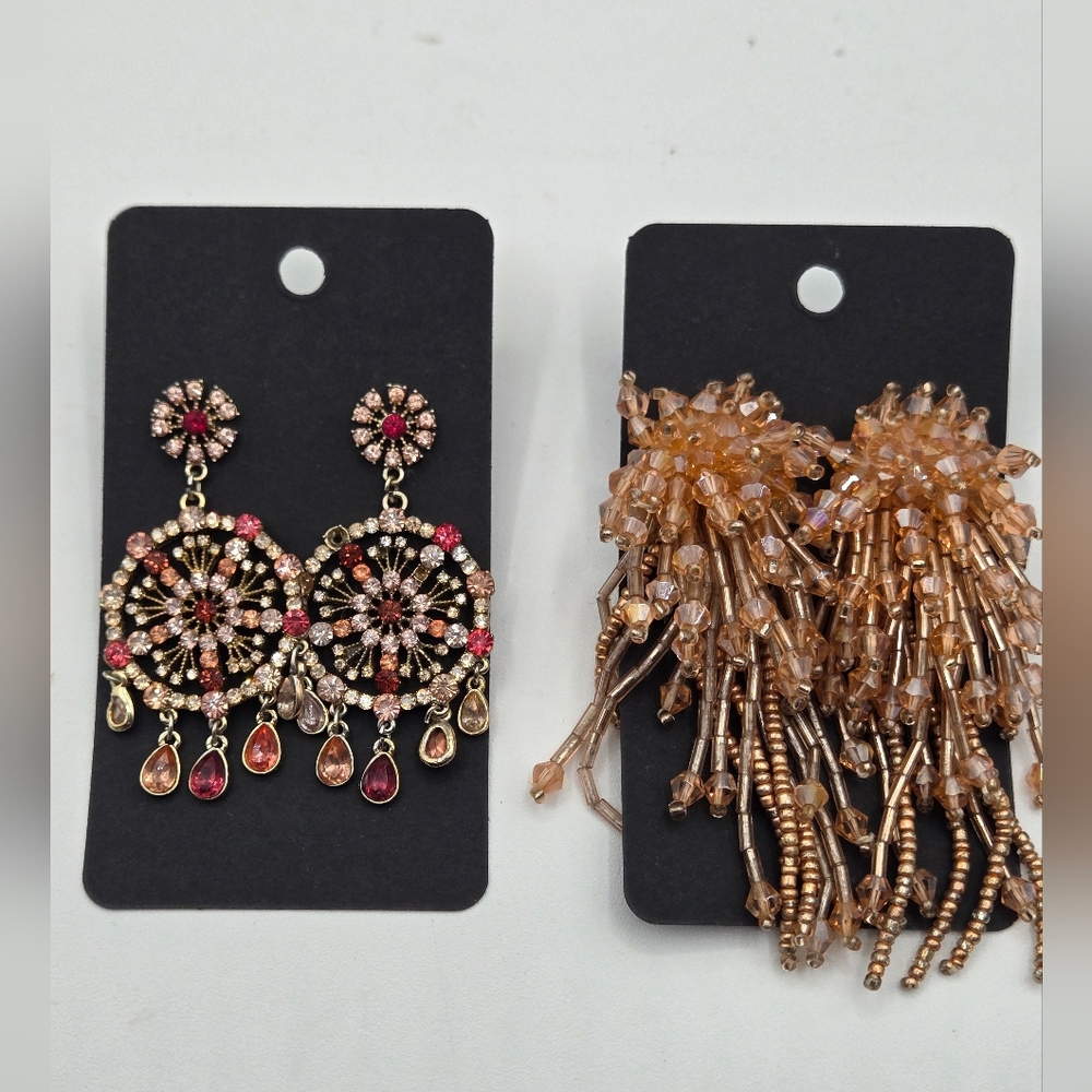 LOT of Statement Fashion Earrings Loft & Express Rose Gold Pink Beads Rhinestone